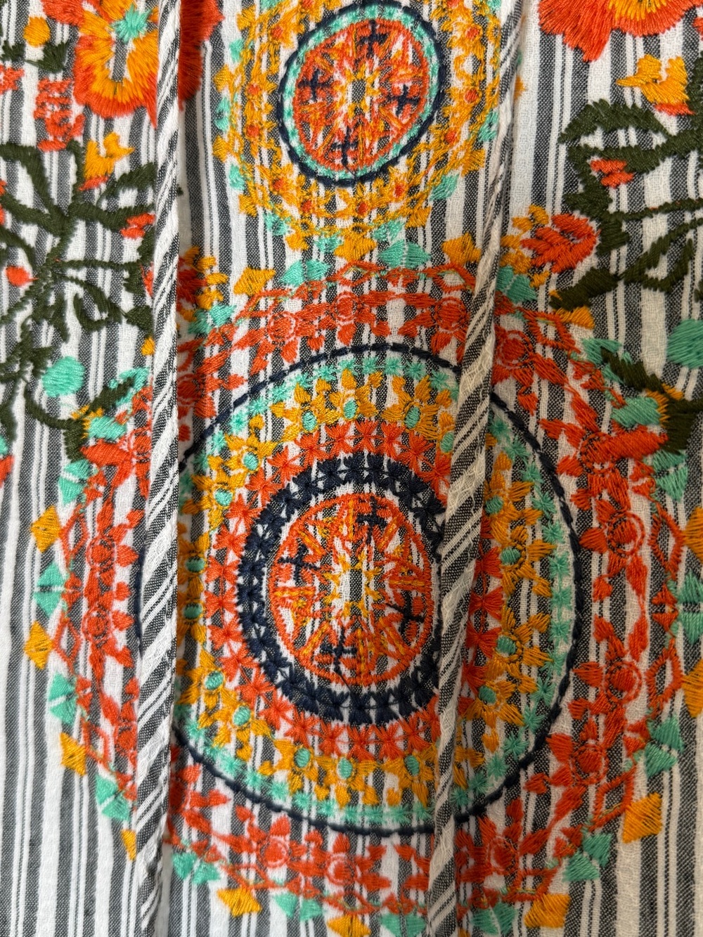 THML Embroidered Striped Boho Swing Midi Dress Size L - Picture 6 of 11